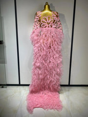 Mesh See Through Maxi Dress In Pink