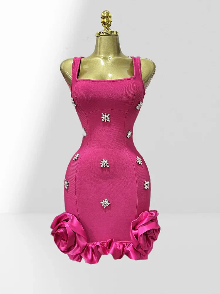 Diamonds Sleeveless Ruffles Bodycon Mini Bandage Dress