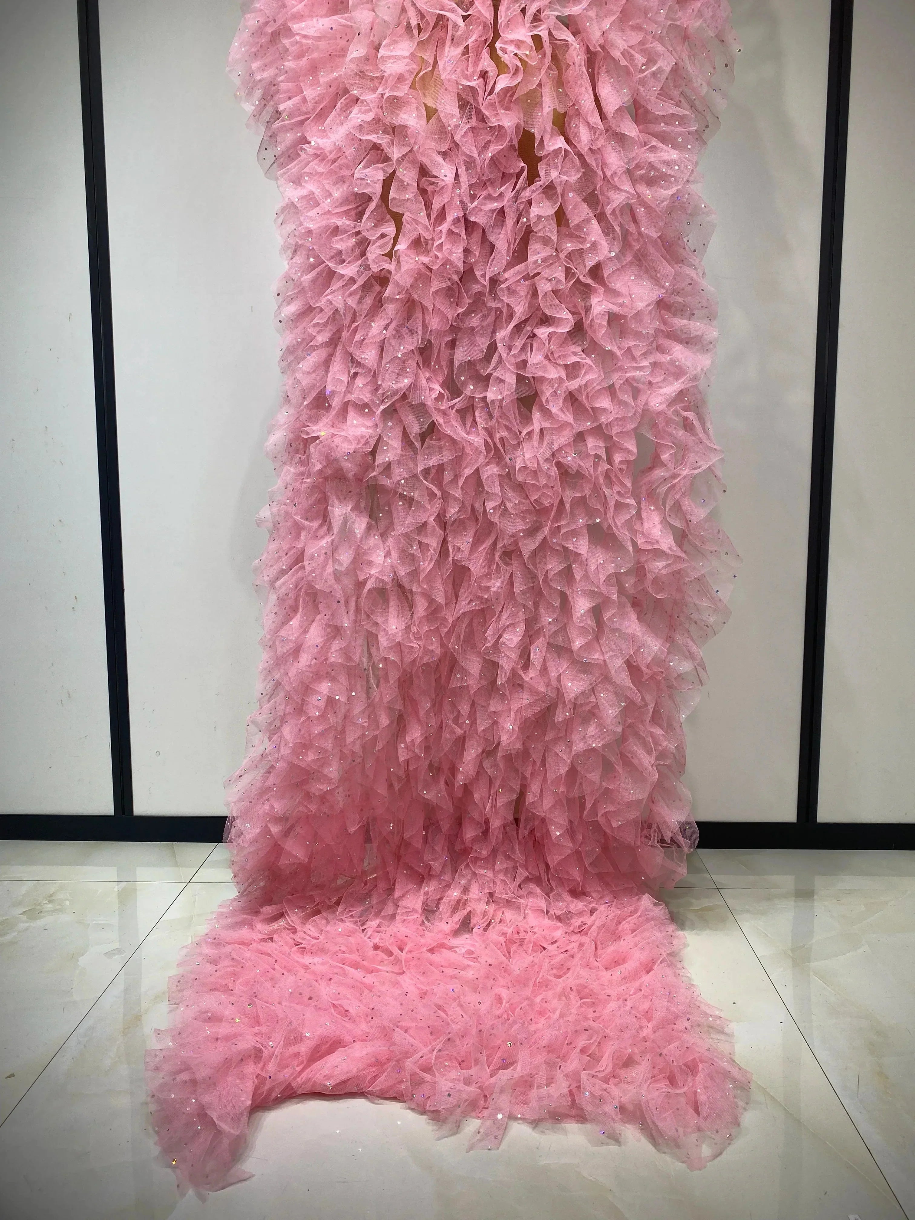 Mesh See Through Maxi Dress In Pink