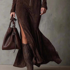 Belt Solid Long Sleeve Slim Fit Maxi Dress