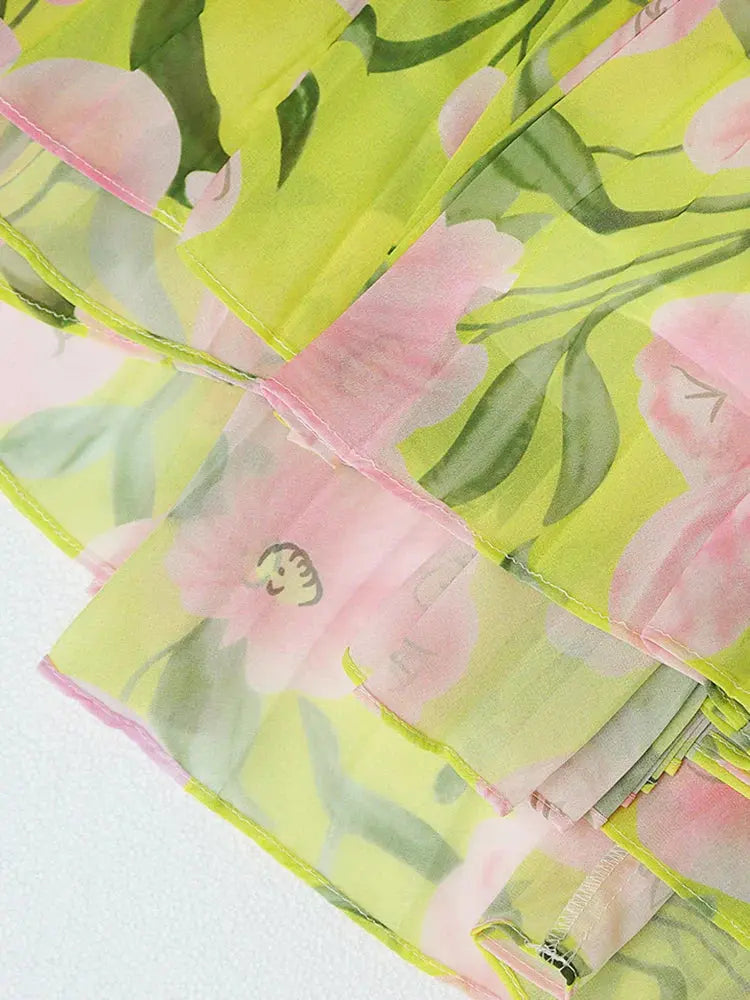 Floral Print Lantern Sleeve Maxi Dress in Yellow