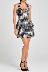 Halter Houndstooth Mini Dress