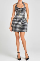 Halter Houndstooth Mini Dress
