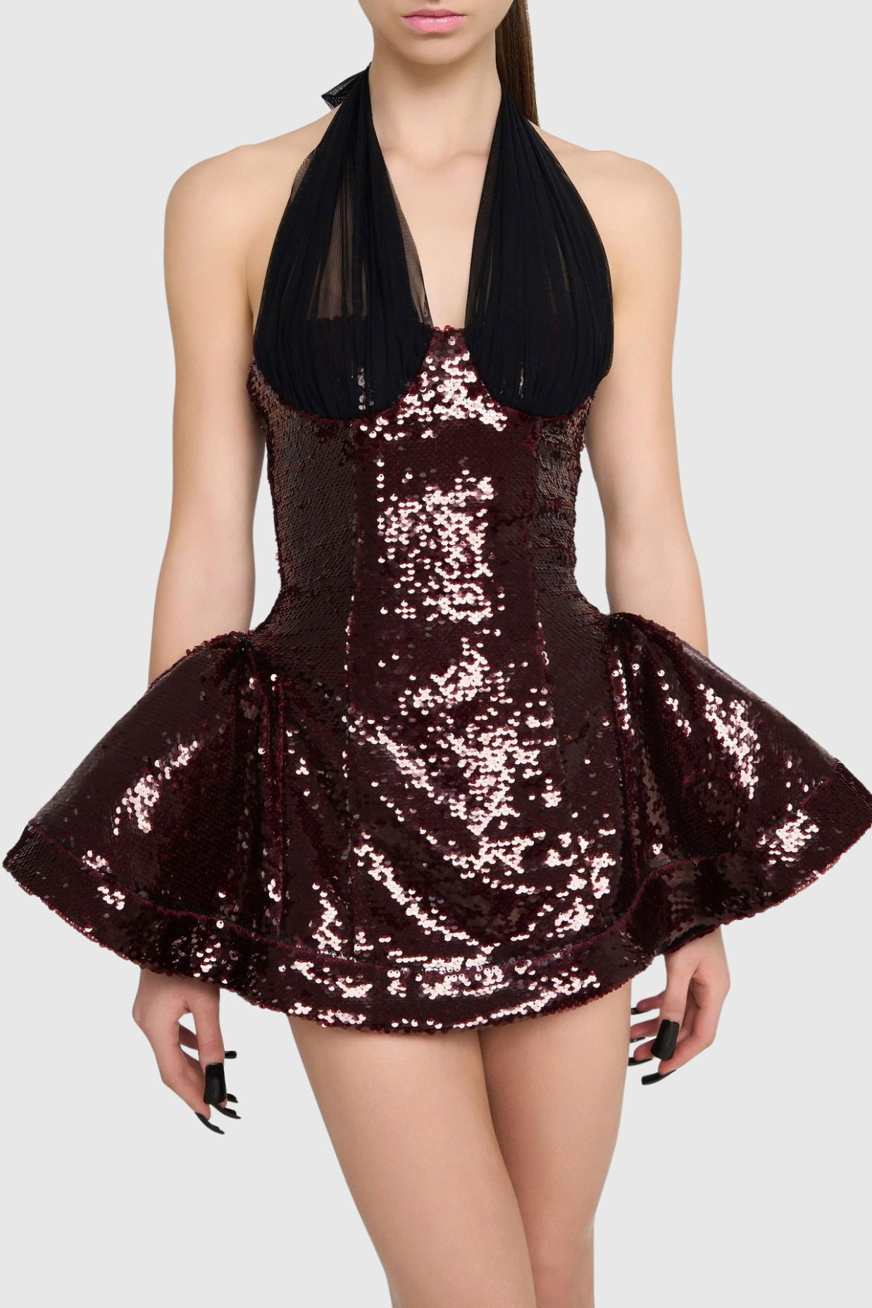 Sequin Halter Mini Dress in Merlot