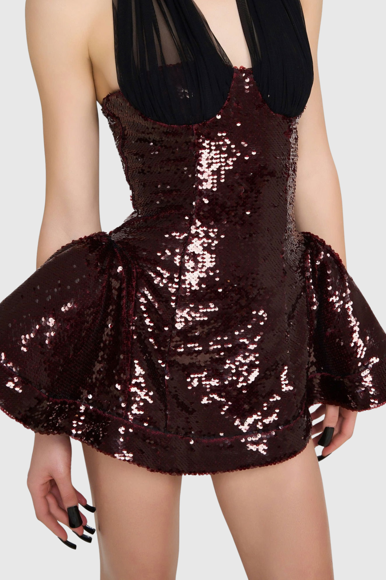 Sequin Halter Mini Dress in Merlot