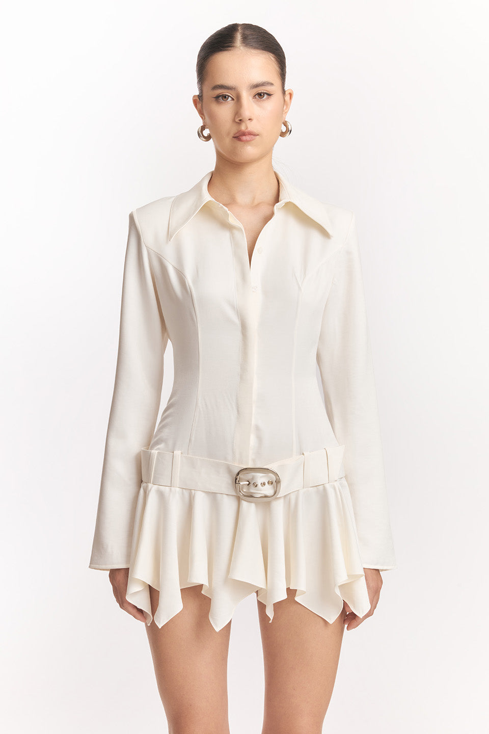 UmbrTail Hem Shirt Mini Dress in White