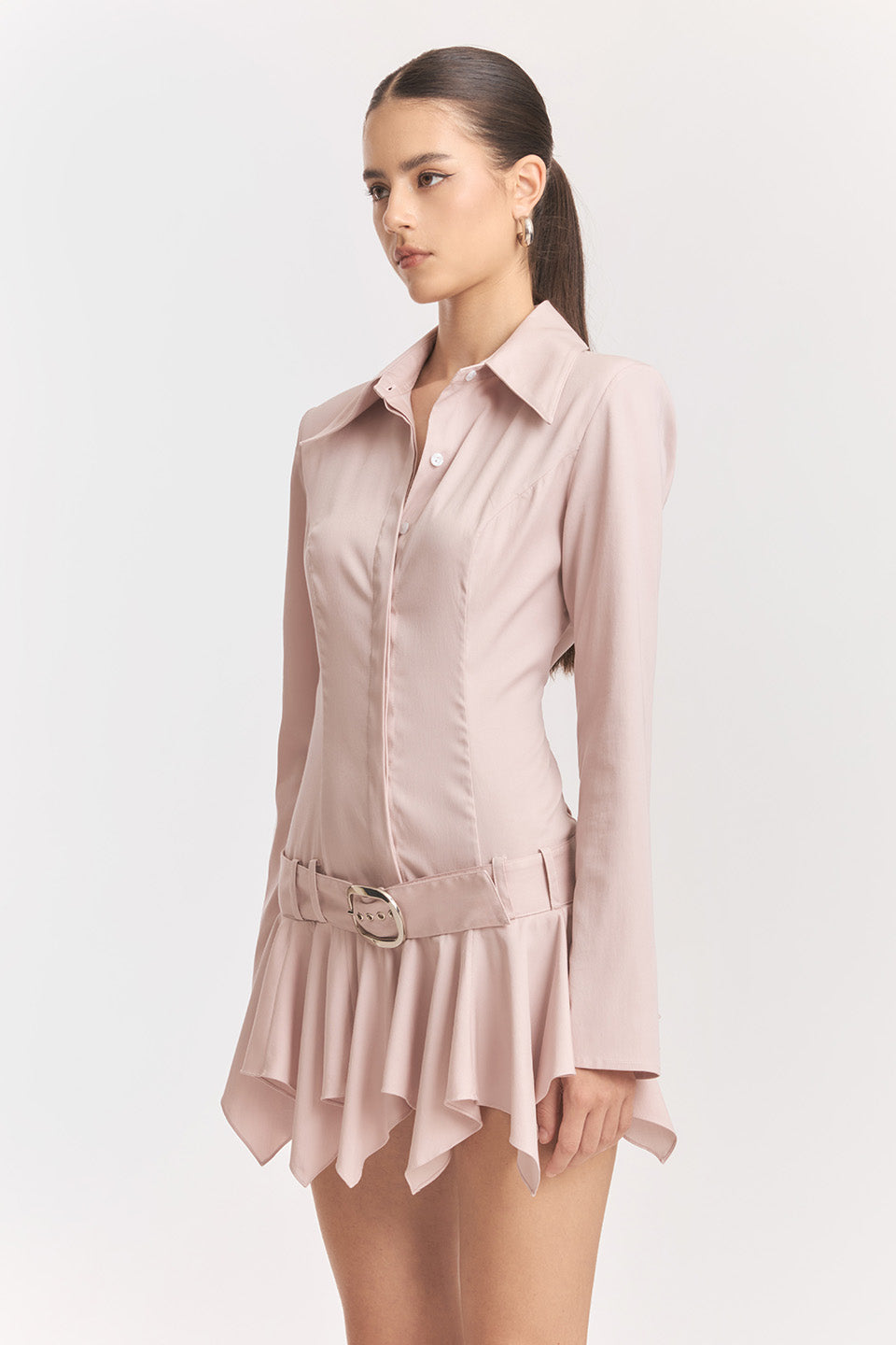 UmbrTail Hem Shirt Mini Dress in White