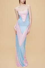 Fully Rhinestoned Bodycon Maxi Dress - Blue & Pink
