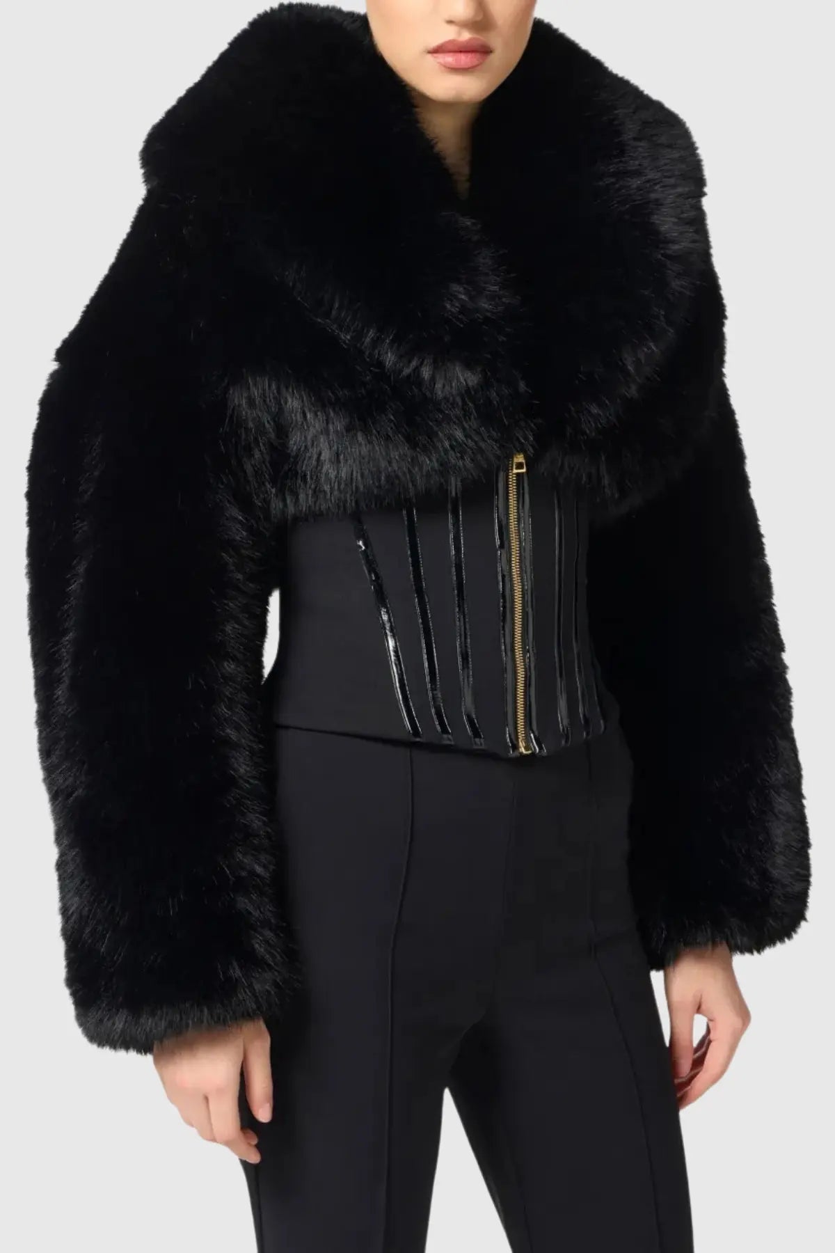 Faux Fur Corset Jacket in Black