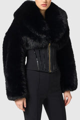 Faux Fur Corset Jacket in Black