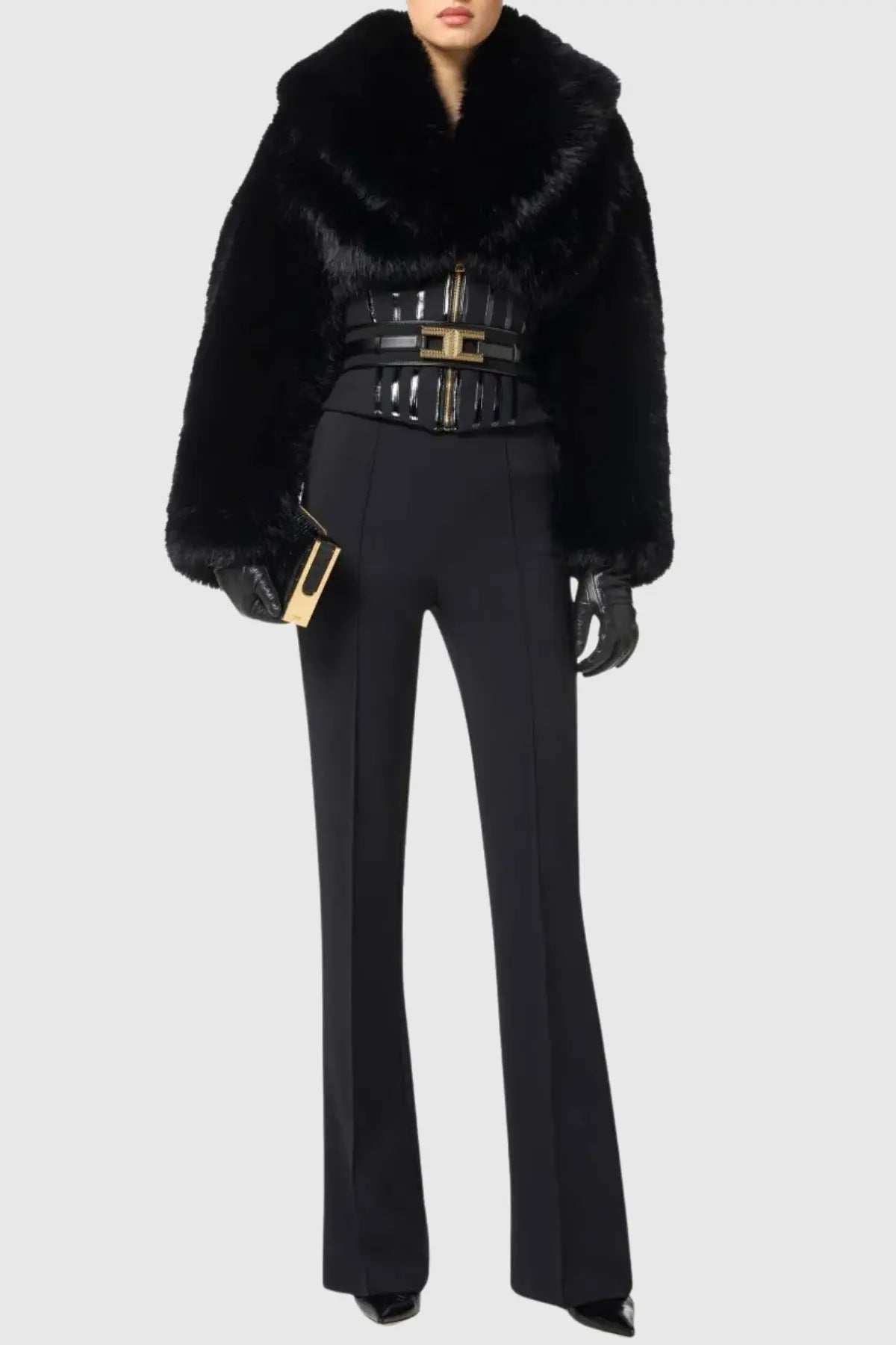 Faux Fur Corset Jacket in Black