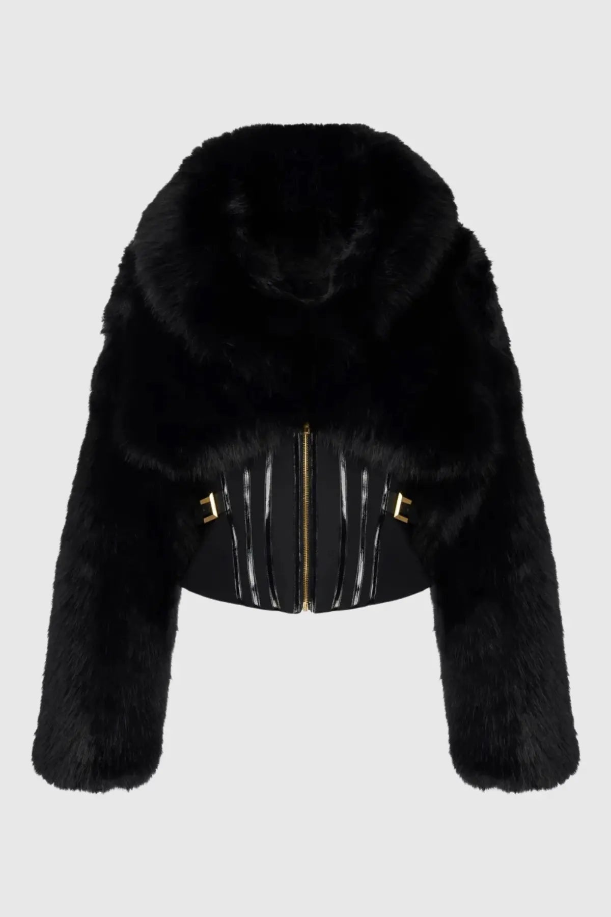 Faux Fur Corset Jacket in Black