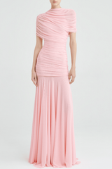 Mesh Shawl Ruched Maxi Dress - Pink