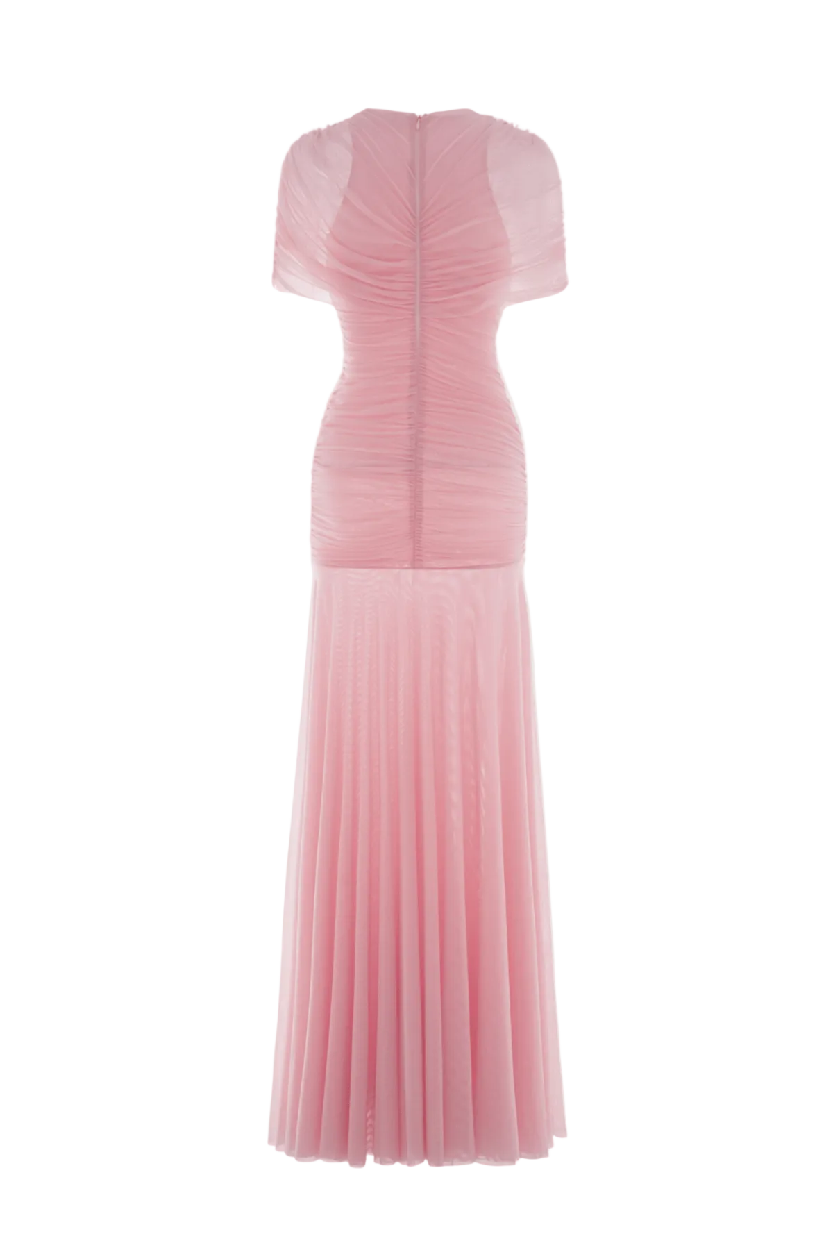 Mesh Shawl Ruched Maxi Dress - Pink