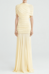 Mesh Shawl Ruched Maxi Dress - Yellow