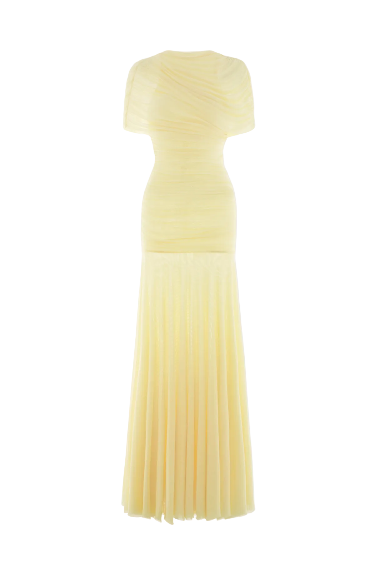 Mesh Shawl Ruched Maxi Dress - Yellow