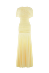 Mesh Shawl Ruched Maxi Dress - Yellow