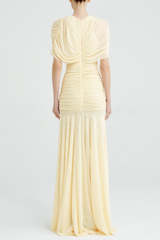 Mesh Shawl Ruched Maxi Dress - Yellow