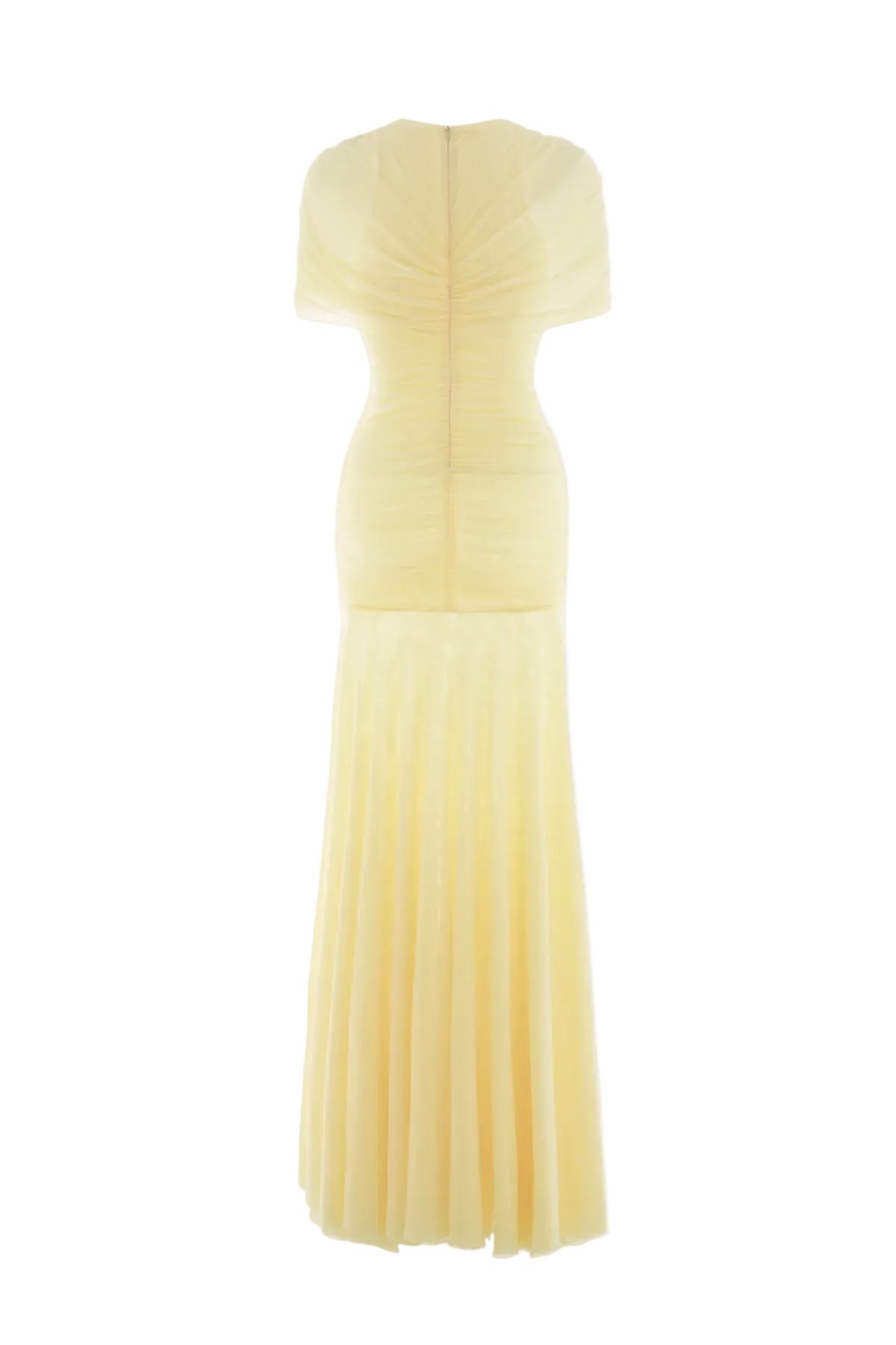 Mesh Shawl Ruched Maxi Dress - Yellow