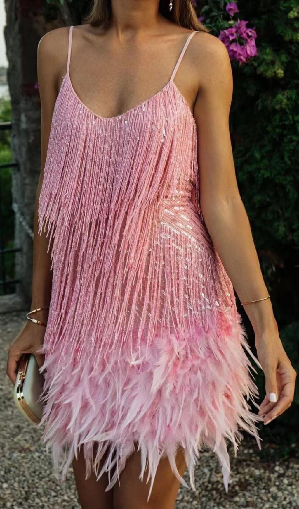 Pink Feather Mini Dress