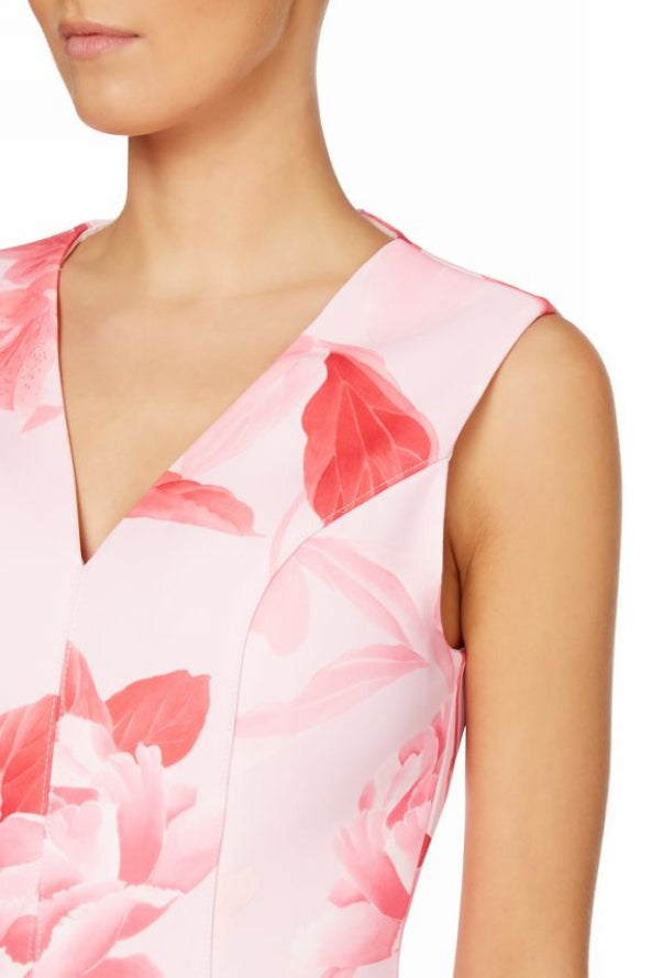 Pink Floral Print V-Neck Mini Dress