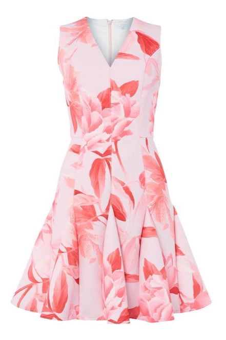 Pink Floral Print V-Neck Mini Dress