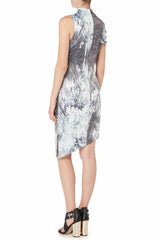 Print Satin Asymmetrical Slanted Hem Mini Dress