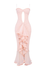 Ruffled Mesh Maxi Dress - Pink