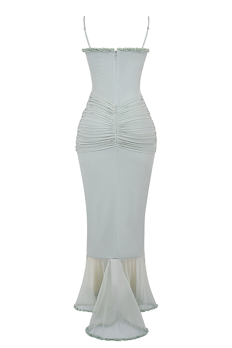 Ruffled Mesh Maxi Dress - Blue