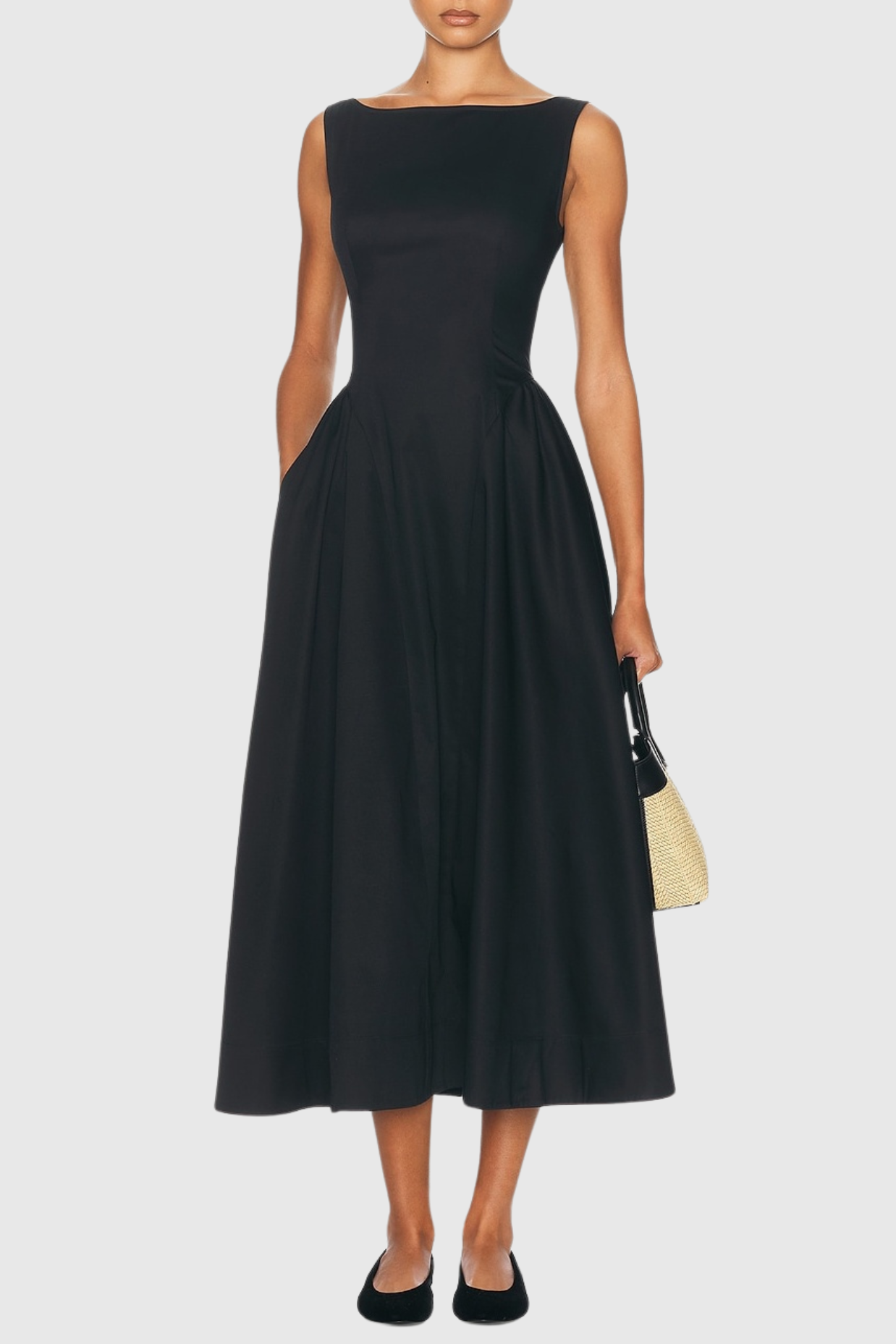 Ruched Backless Midi Dress - Black