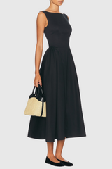 Ruched Backless Midi Dress - Black