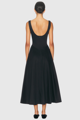 Ruched Backless Midi Dress - Black
