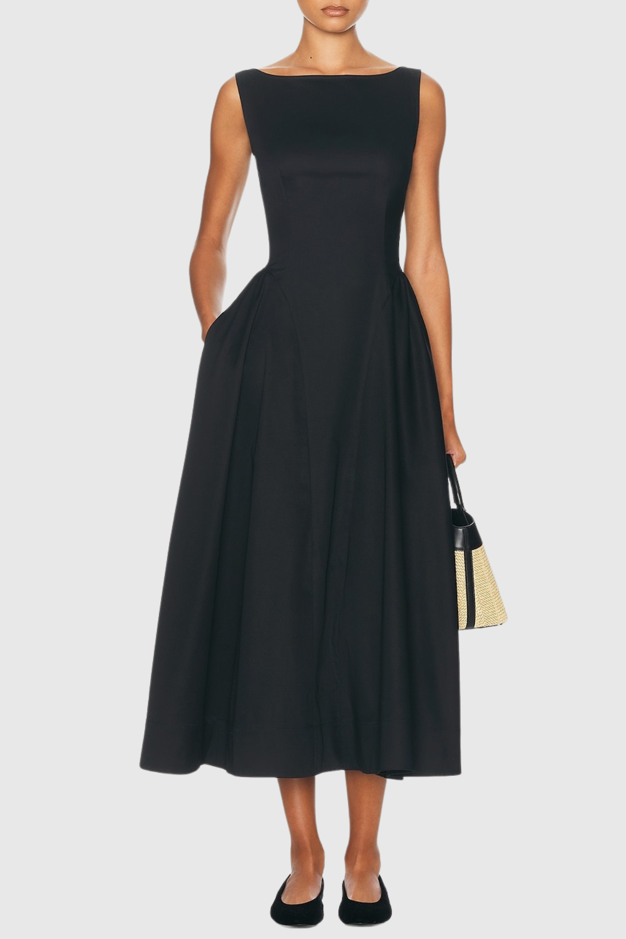 Ruched Backless Midi Dress - Black