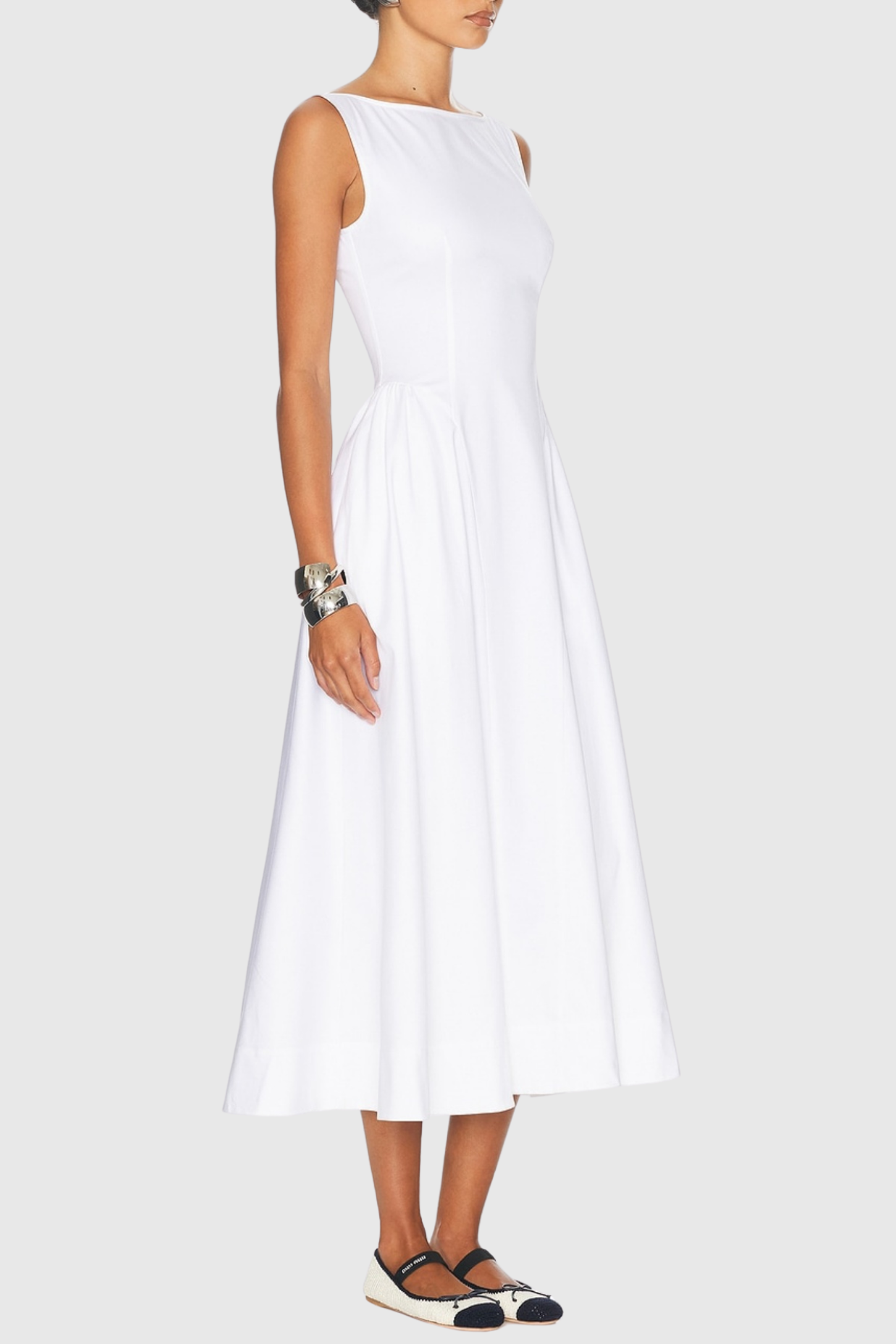 Ruched Backless Midi Dress - White