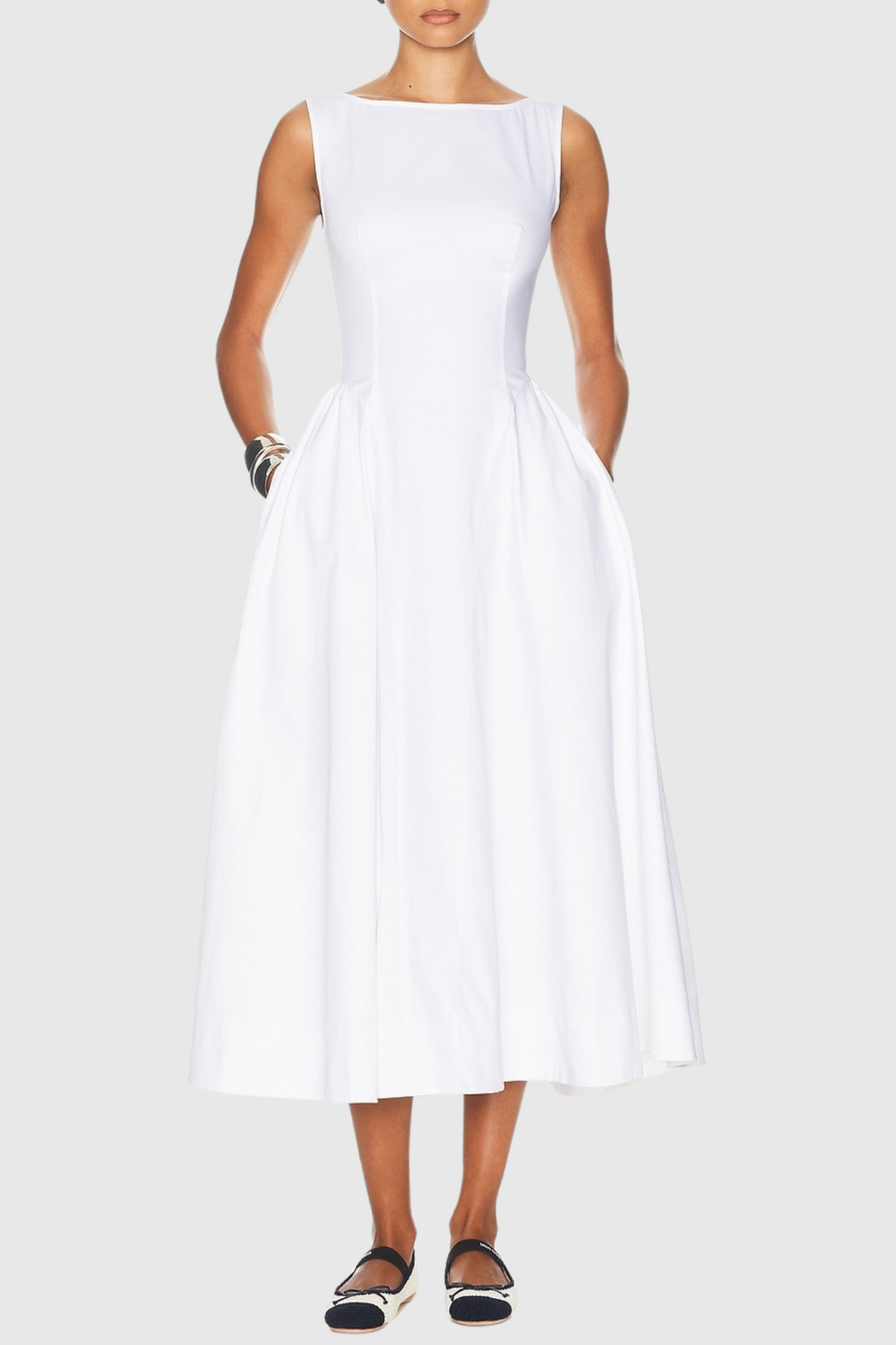Ruched Backless Midi Dress - White