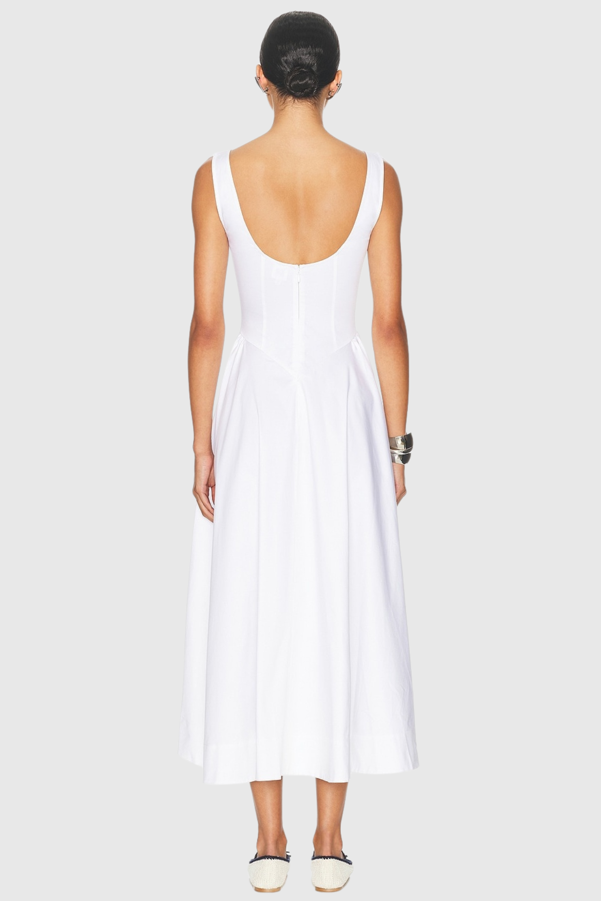 Ruched Backless Midi Dress - White