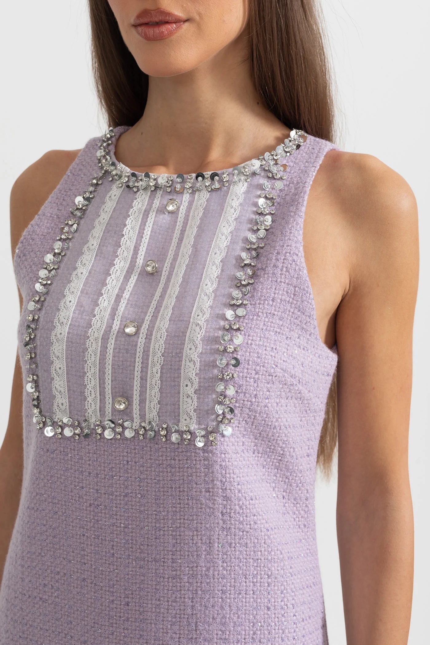 Sequin Lace Embellishments Textured Mini Dress In Purple