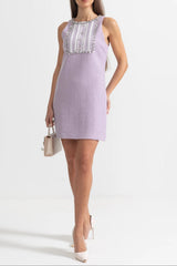 Sequin Lace Embellishments Textured Mini Dress In Purple