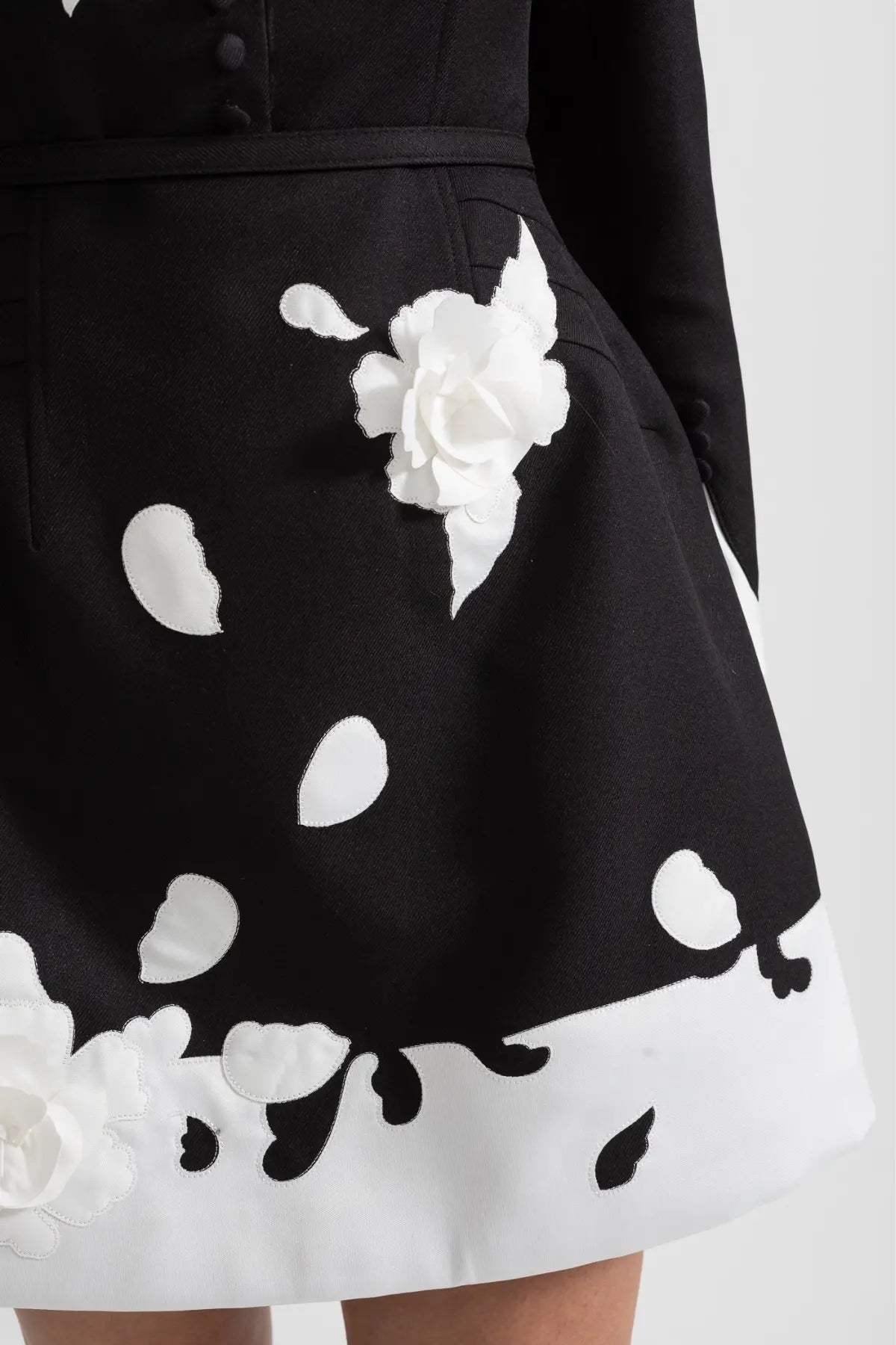 Floral Contrast Mini Dress - Black