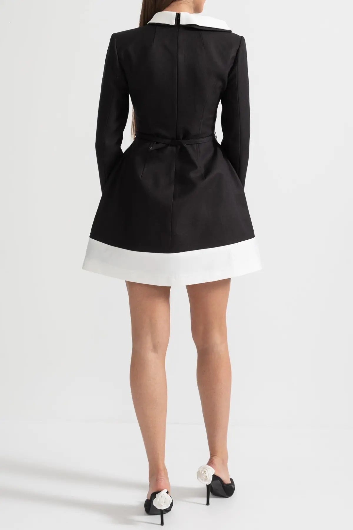 Floral Contrast Mini Dress - Black