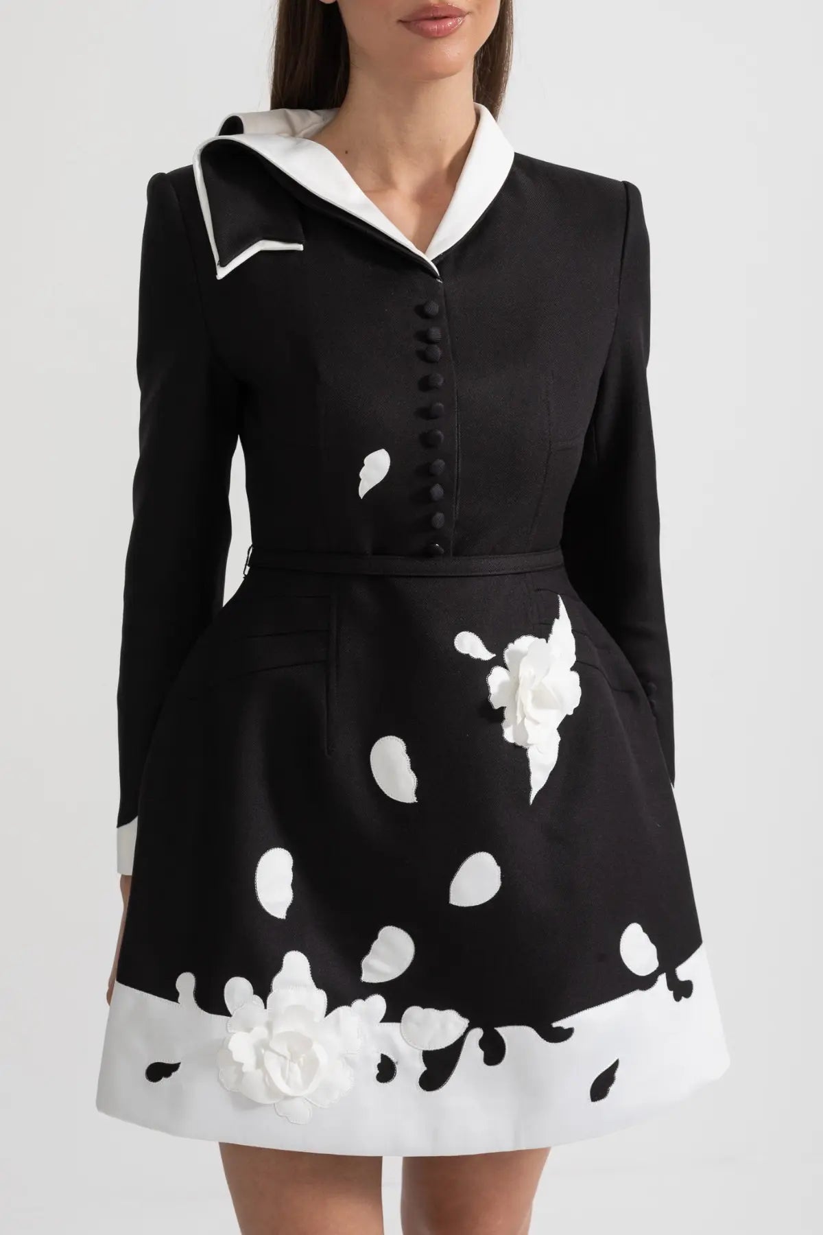 Floral Contrast Mini Dress - Black