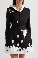 Floral Contrast Mini Dress - Black