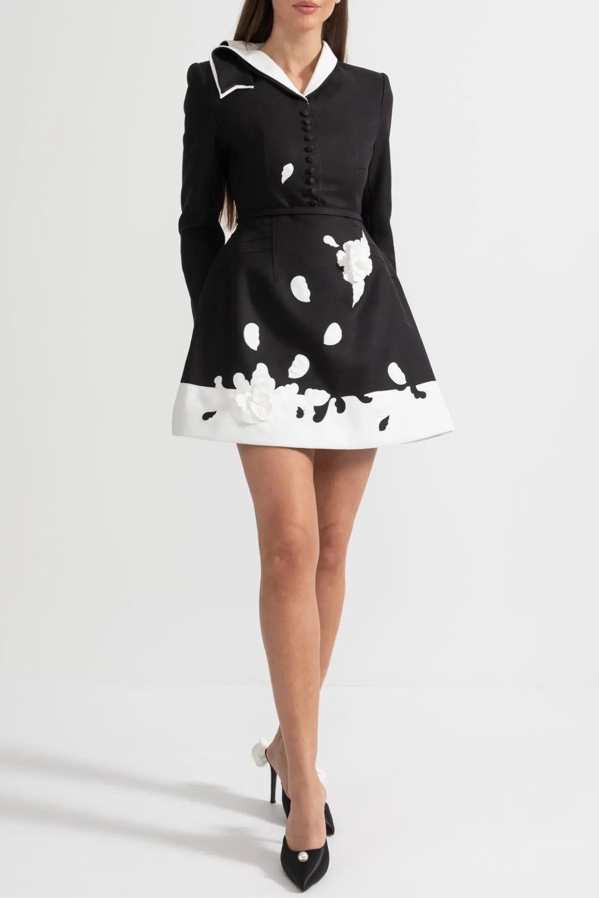 Floral Contrast Mini Dress - Black