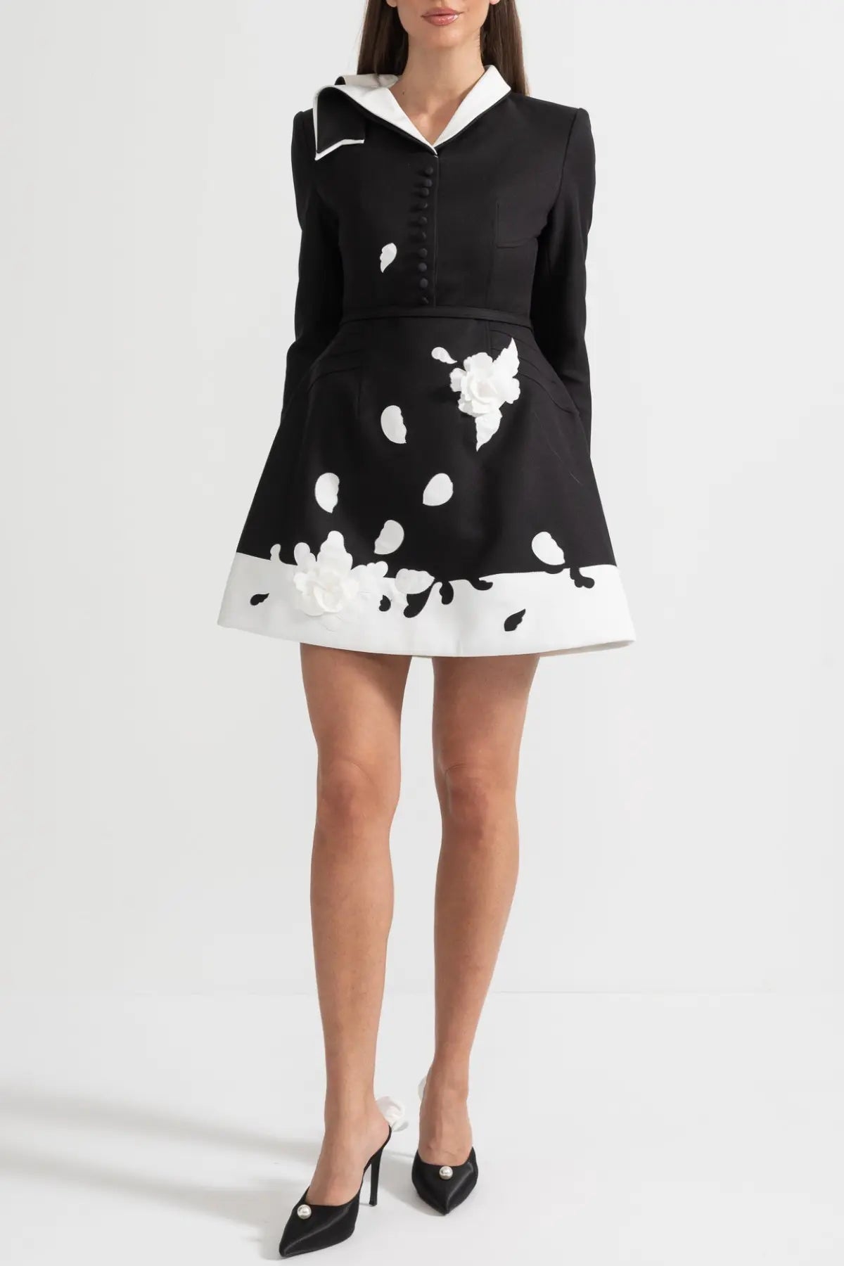 Floral Contrast Mini Dress - Black