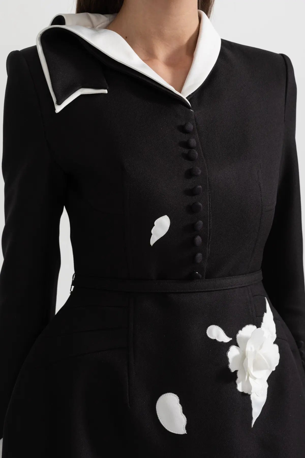 Floral Contrast Mini Dress - Black