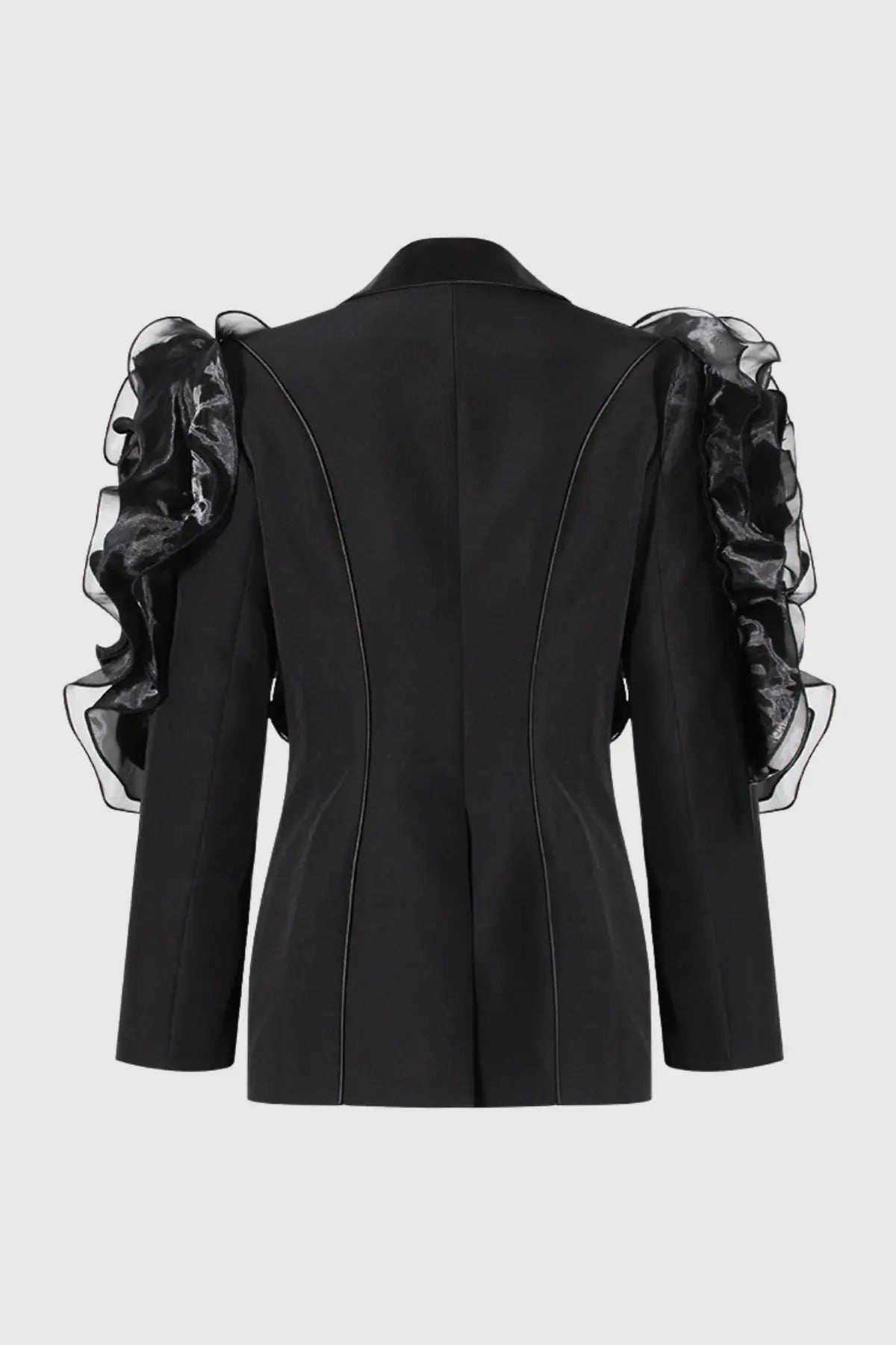 Ruffle Embellished Blazer in Black