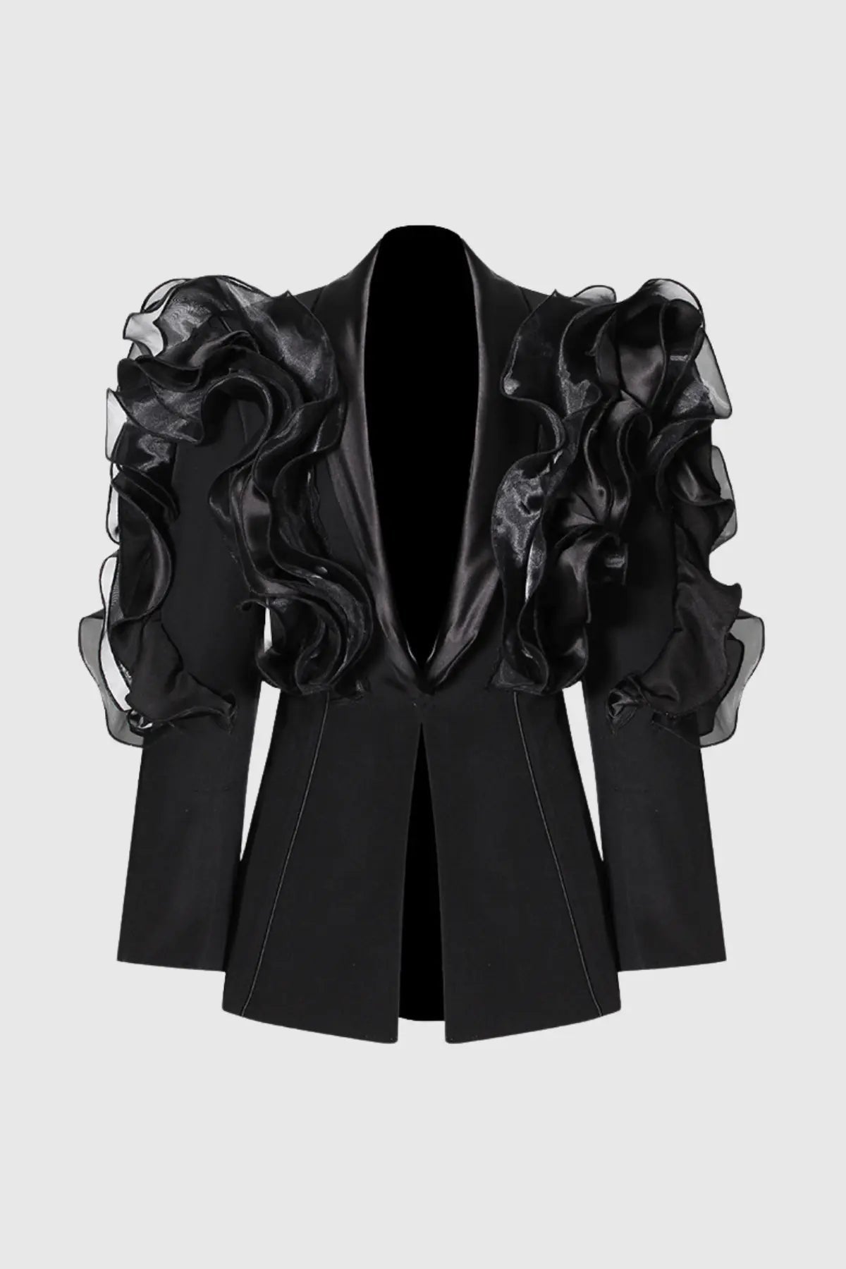 Ruffle Embellished Blazer in Black