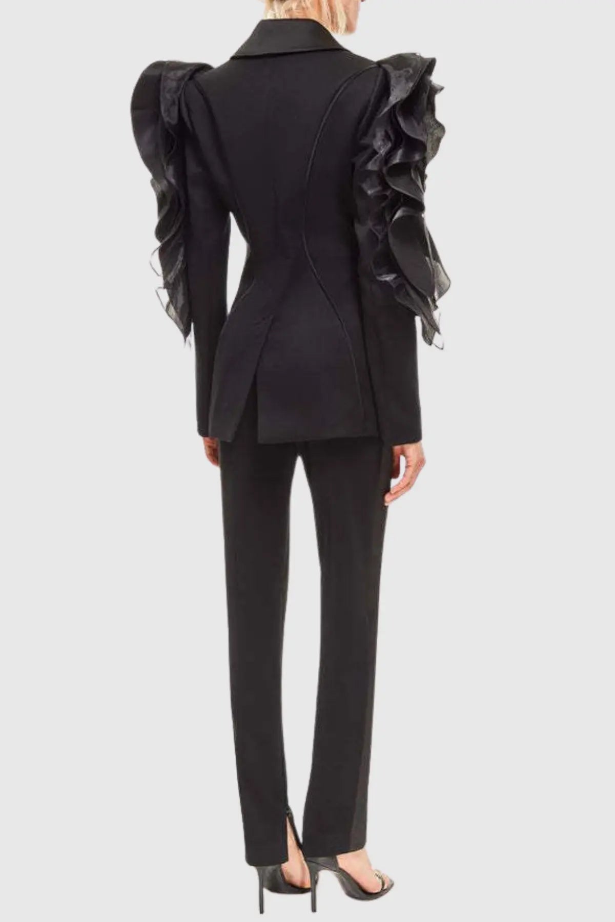 Ruffle Embellished Blazer in Black