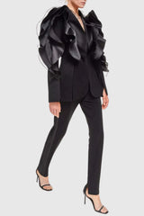 Ruffle Embellished Blazer in Black