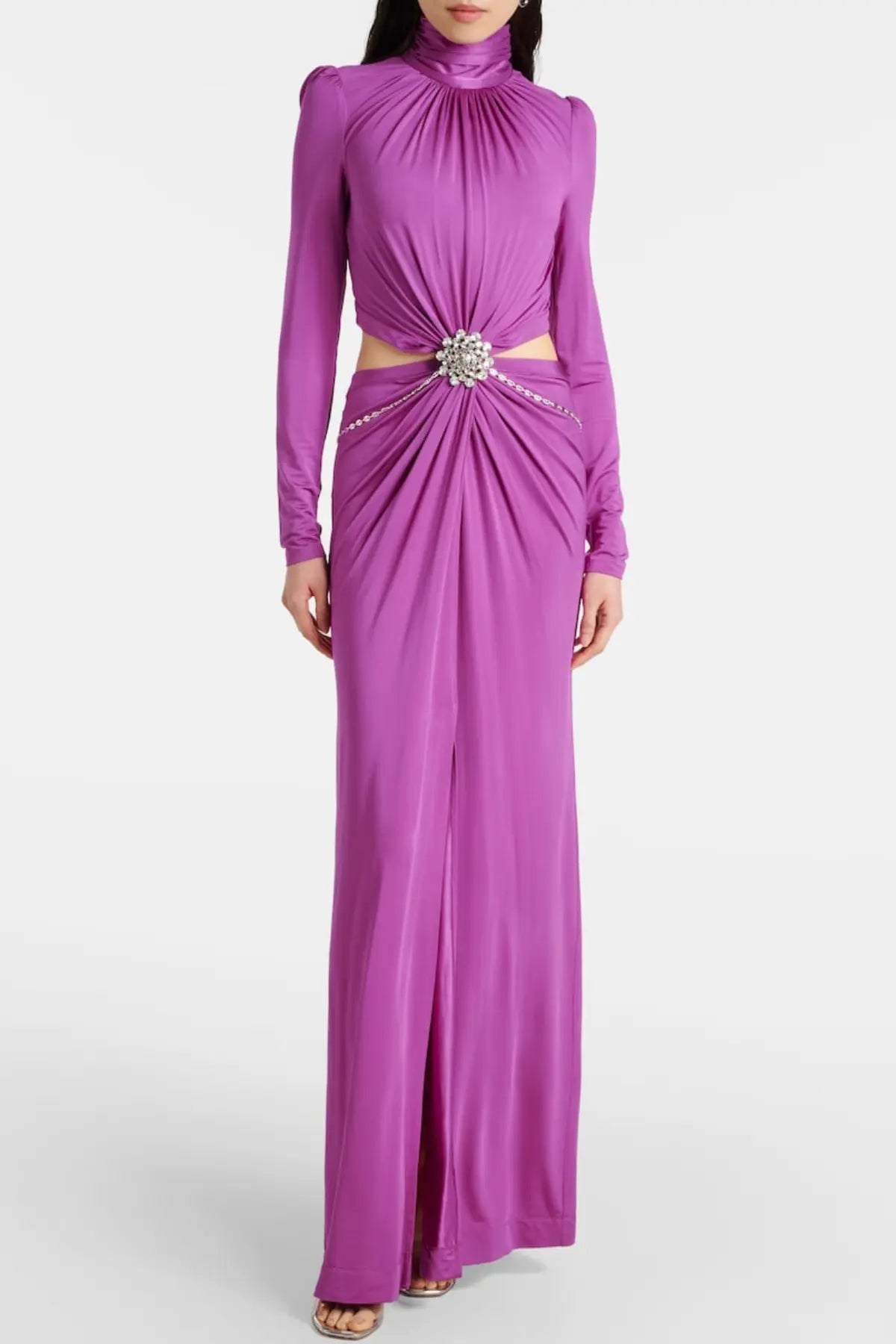 Crystal Embellished Cutout Maxi Dress - Purple